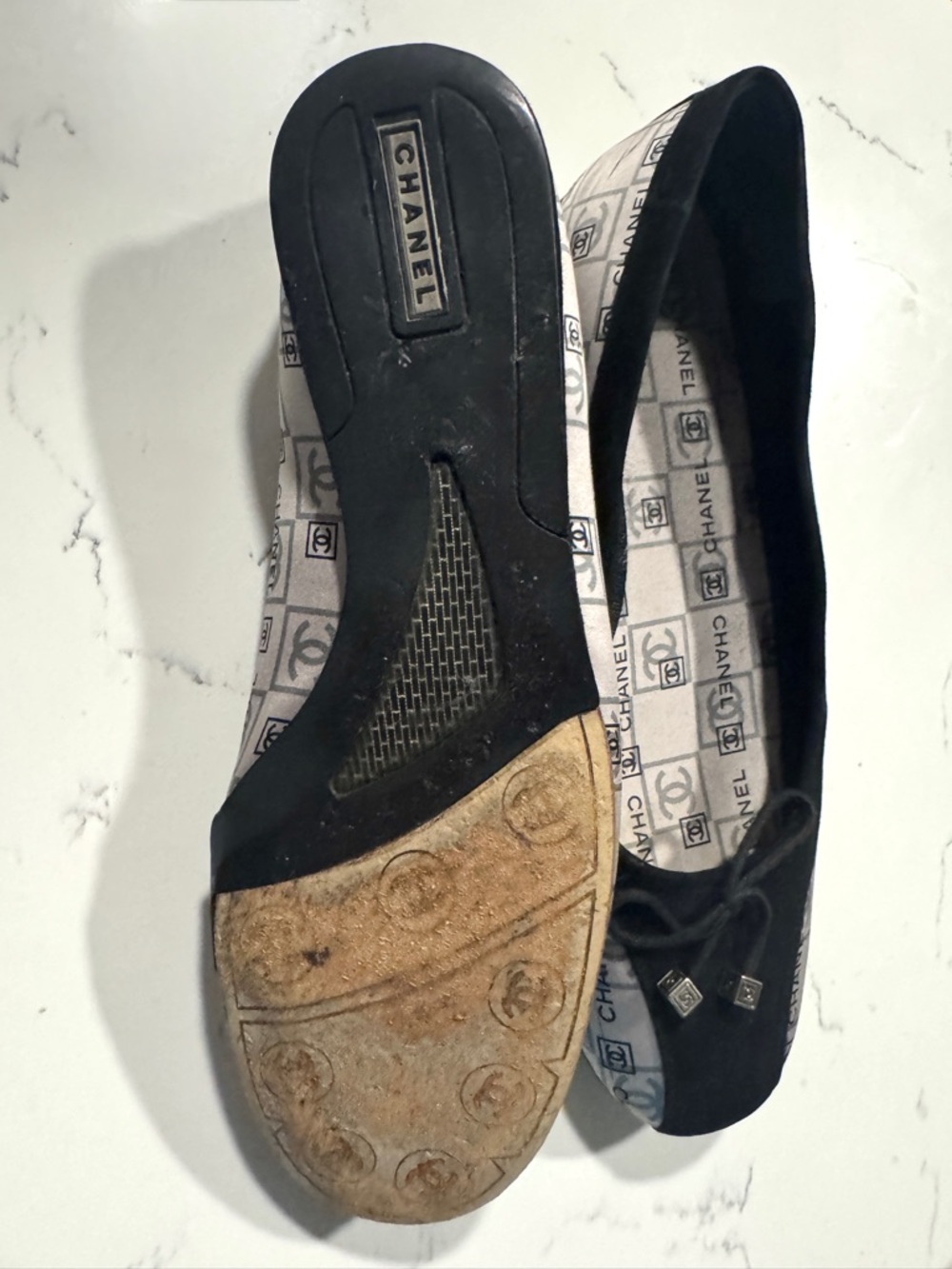 Rare Vintage Chanel CC Logo Print Ballet Flats - Picture 4 of 5
